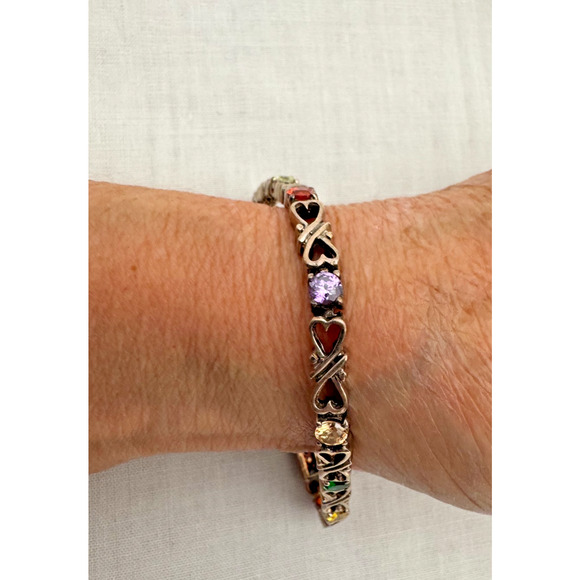 Sterling Silver 925 Multi Color Crystal Stone Tennis Bracelet 7.5" Beautiful - Picture 10 of 10